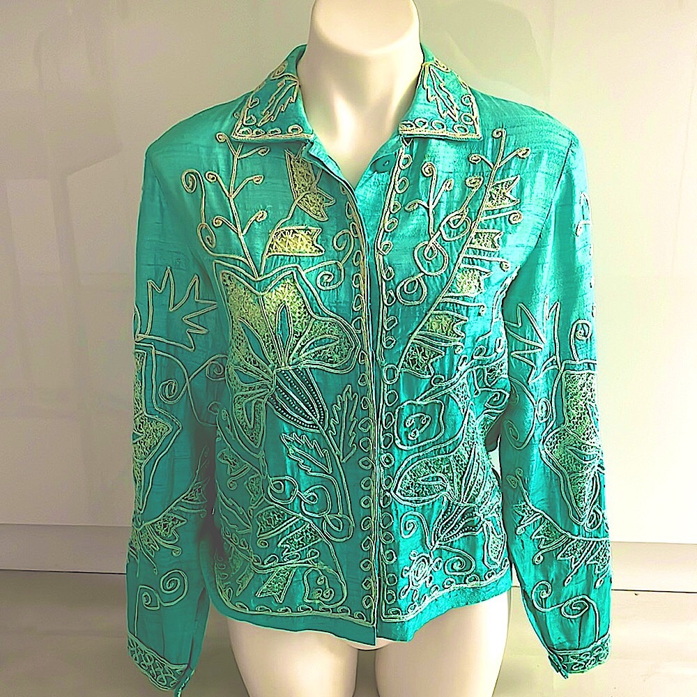 Sandy Starkman Vintage Raw Silk Embroidered Beaded Jacket